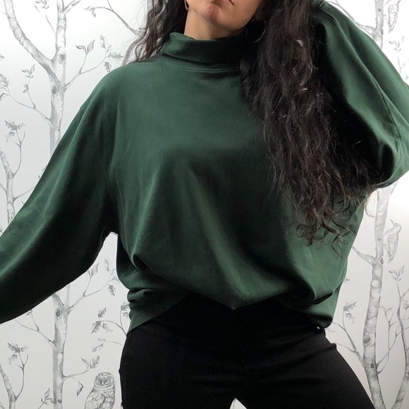 L.L. Bean forest green oversized cotton turtleneck - Picture 3 of 8